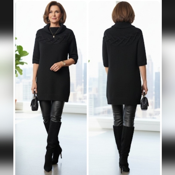 Theory Mirna Warmth Wool Cashmere Black Turtleneck Sweater Dress Tunic S… - Picture 1 of 16